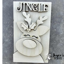 Load image into Gallery viewer, Jingle Block Reindeer Shelf Sitter Blank – 3.5x5.75 DIY Wood Craft for Christmas Decor