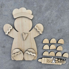 Load image into Gallery viewer, Gingerbread Shelf Sitter Wood Blank – DIY Recipe Card Holder – Cute Kitchen Décor Gift