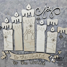 Load image into Gallery viewer, Vintage Joy to the World Candles Layered -Fairy Lights string 10LED 9.25x11 inches