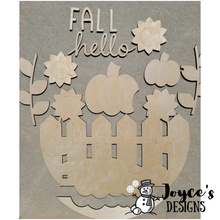 Load image into Gallery viewer, Fall Leaves, Hello Fall, Fall Welcome Sign- Door Hanger, Porch Sitter, Pumpkins, Fall Harvest, Autumn Decor, Rustic, DIY Sign
