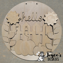 Load image into Gallery viewer, Fall Leaves, Hello Fall, Fall Welcome Sign- Door Hanger, Porch Sitter, Pumpkins, Fall Harvest, Autumn Decor, Rustic, DIY Sign