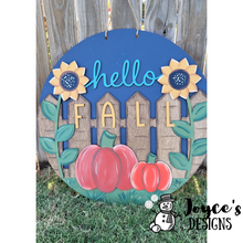 Load image into Gallery viewer, Fall Leaves, Hello Fall, Fall Welcome Sign- Door Hanger, Porch Sitter, Pumpkins, Fall Harvest, Autumn Decor, Rustic, DIY Sign