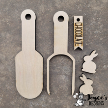 Load image into Gallery viewer, Easter Tiered Tray Wooden Chocolate Bunny Scoop, DIY Easter, Bunny Easter, Easter Bunny, Hipity Hopity, Carrot, DIY painting kits, Kids Easter Crafts