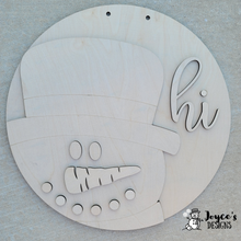 Load image into Gallery viewer, Hi Snowman Door Hanger, Christmas Wood Doorhanger Kit, DIY Door Decor, Front Porch Christmas Decor