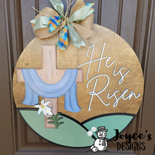 Load image into Gallery viewer, He is Risen, Door Hanger, Easter Door Hanger, Cross Door Hanger, Easter Cross Door Hanger, Easter Risen Door Hanger, Christian Easter, Christian Easter Decor, Easter Door Hanger, Easter Porch Decor