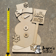 Load image into Gallery viewer, Hello Winter Shelf Sitter, Snowman Tiered Tray, Winter Shelf Sitter, Frosty Friends,  Snowman shelf sitter, Wood Shelf Sitter Kit, DIY Shelf Sitter