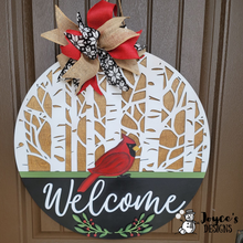 Load image into Gallery viewer, Birch Cardinal Winter Welcome Sign