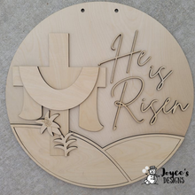 Load image into Gallery viewer, He is Risen, Door Hanger, Easter Door Hanger, Cross Door Hanger, Easter Cross Door Hanger, Easter Risen Door Hanger, Christian Easter, Christian Easter Decor, Easter Door Hanger, Easter Porch Decor