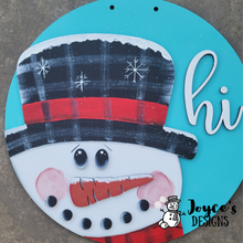Load image into Gallery viewer, Hi Snowman Door Hanger, Christmas Wood Doorhanger Kit, DIY Door Decor, Front Porch Christmas Decor