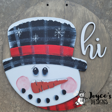 Load image into Gallery viewer, Hi Snowman Door Hanger, Christmas Wood Doorhanger Kit, DIY Door Decor, Front Porch Christmas Decor