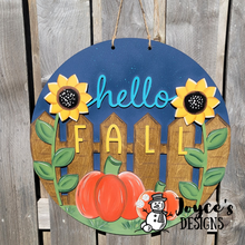 Load image into Gallery viewer, Fall Leaves, Hello Fall, Fall Welcome Sign- Door Hanger, Porch Sitter, Pumpkins, Fall Harvest, Autumn Decor, Rustic, DIY Sign