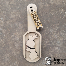 Load image into Gallery viewer, Easter Tiered Tray Wooden Chocolate Bunny Scoop, DIY Easter, Bunny Easter, Easter Bunny, Hipity Hopity, Carrot, DIY painting kits, Kids Easter Crafts