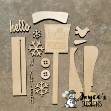 Load image into Gallery viewer, Hello Winter Shelf Sitter, Snowman Tiered Tray, Winter Shelf Sitter, Frosty Friends,  Snowman shelf sitter, Wood Shelf Sitter Kit, DIY Shelf Sitter