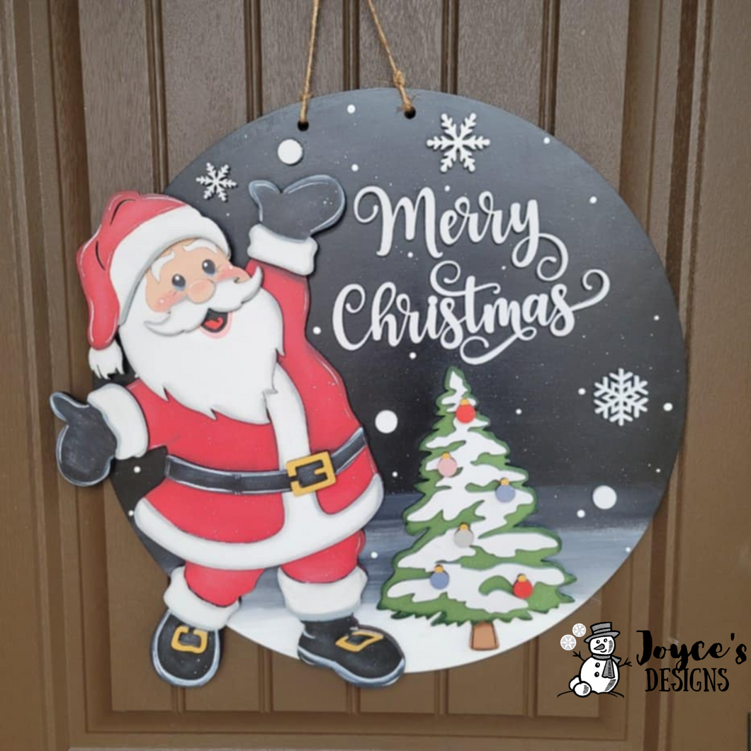 Merry Christmas Doorhanger Santa and Tree