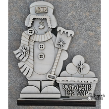 Load image into Gallery viewer, Standing Penguin Shelf Sitter with Snowballs – 8.25x10" Unpainted Wood Blank for DIY Winter Decor
