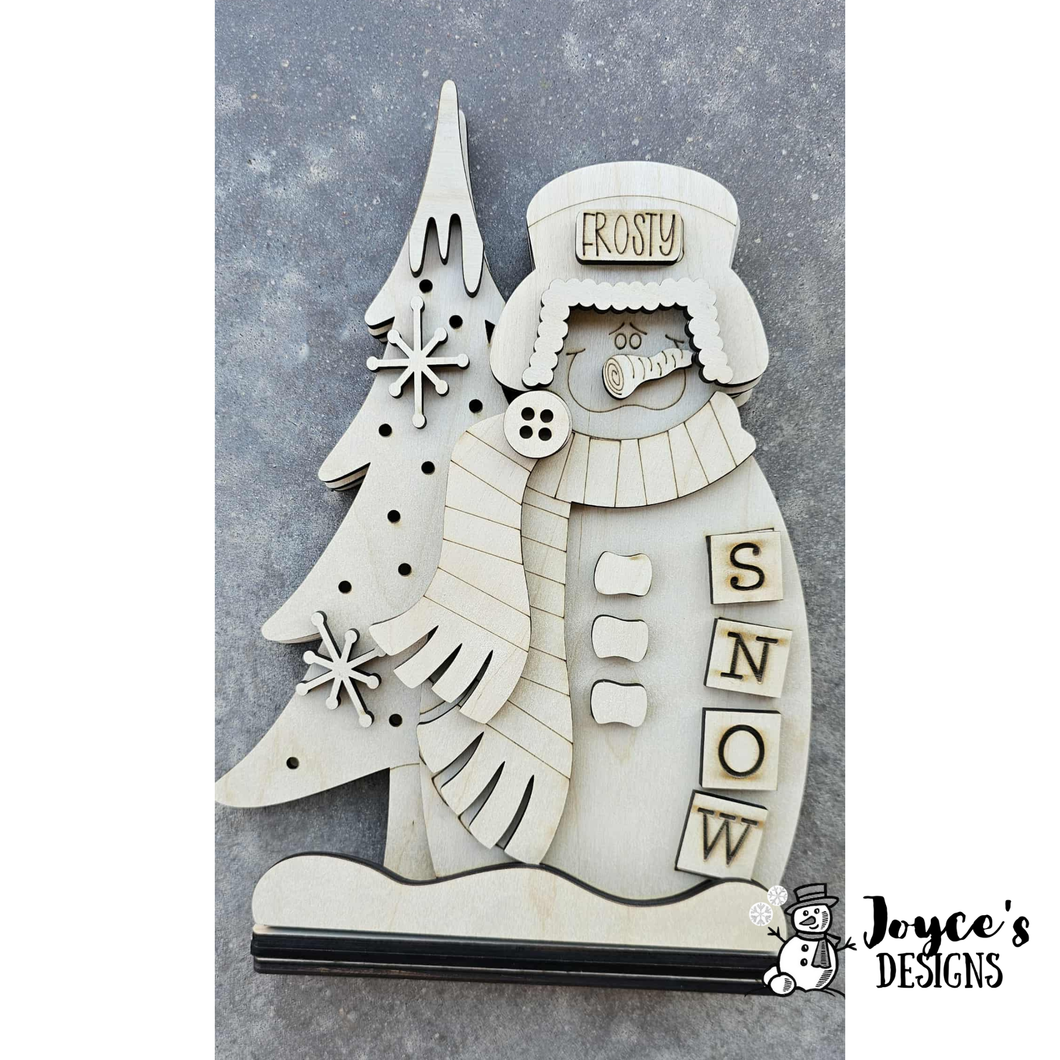 Snowman Frosty with Trees Wood Blank | Lighted Shelf Sitter with Fairy Lights – DIY Christmas Decor