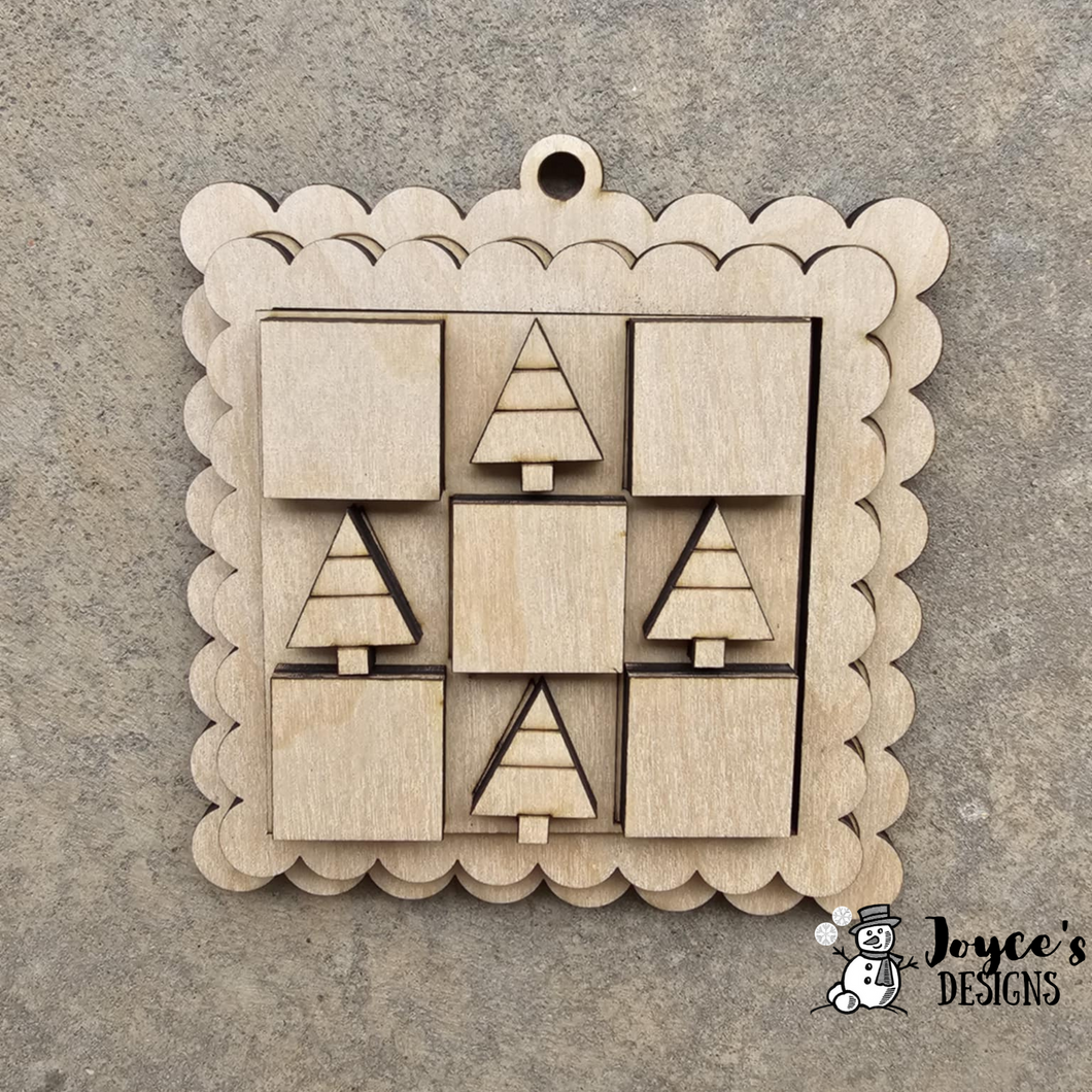 Quilt Block with 4 Trees and Patchwork Blocks – Ornament Wood Blank