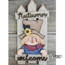 Load image into Gallery viewer, Fence Autumn Welcome Leaner Shelf Sitter
