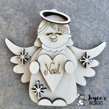 Load image into Gallery viewer, Angel "Noel" Heart Ornament | 5x5.5" Wooden Christmas Keepsake
