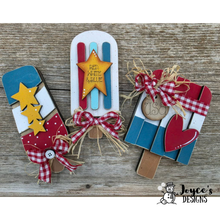 Load image into Gallery viewer, Patriotic Popsicle USA and Heart– 3.5x6 DIY Patriotic Decor – Paintable 4th of July Craft
