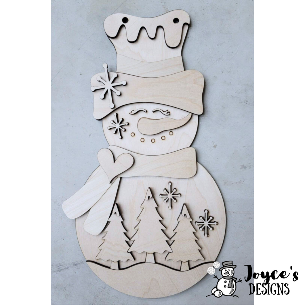 Snowman with 3 Trees Doorhanger