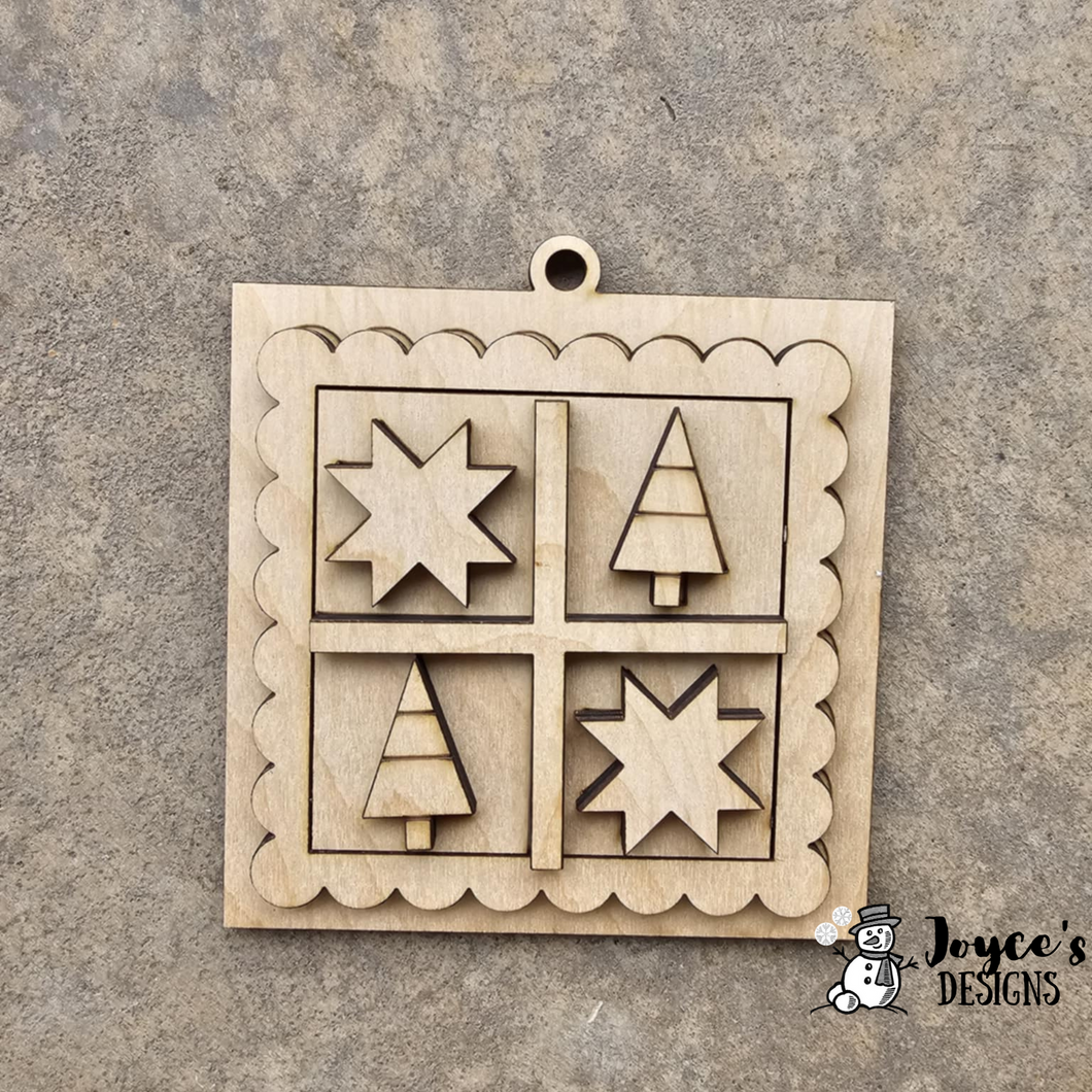Mini Quilt Block Ornament – 2 Trees & 2 Stars Wood Blank