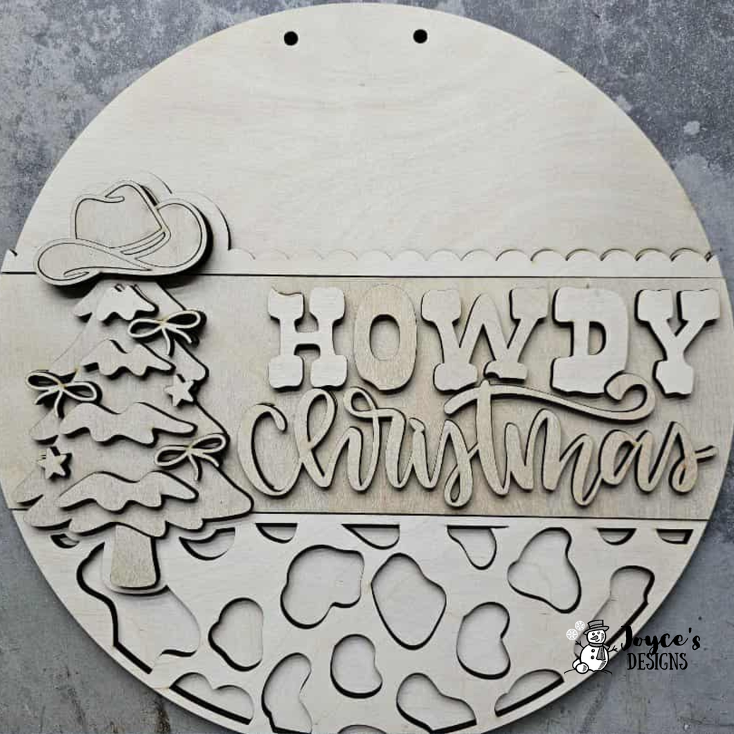 Howdy Christmas Cowboy Doorhanger Sign