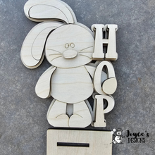 Load image into Gallery viewer, Floppy Easter Bunny "HOP" Shelf Sitter Wood Blank – 15” or 8” Tall
