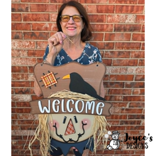 Load image into Gallery viewer, Scarecrow Welcome Door Hanger Wood Blank | Fall DIY Craft
