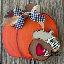 Load image into Gallery viewer, Pumpkin &amp; Acorn Fall Wood Blank | Unfinished DIY Autumn Craft | 7.25" x 7.25"
