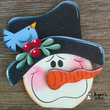 Load image into Gallery viewer, Snowman Face with Bird Shelf Sitter | 7.5x8.5 Unfinished Wooden Winter Decor | DIY Paint Kit
