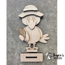 Load image into Gallery viewer, Crow with Corn Wood Blank | Unfinished DIY Fall Wood Cutout | 3" x 6"
