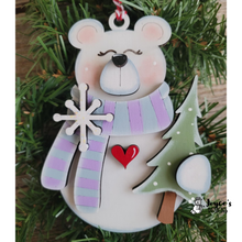 Load image into Gallery viewer, Polar Bear with Tree Ornament – Unpainted Wood Blank
