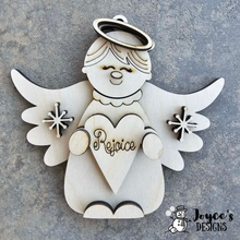 Load image into Gallery viewer, Angel "Rejoice" Heart Ornament | 5x5.5" Wooden Christmas Ornament
