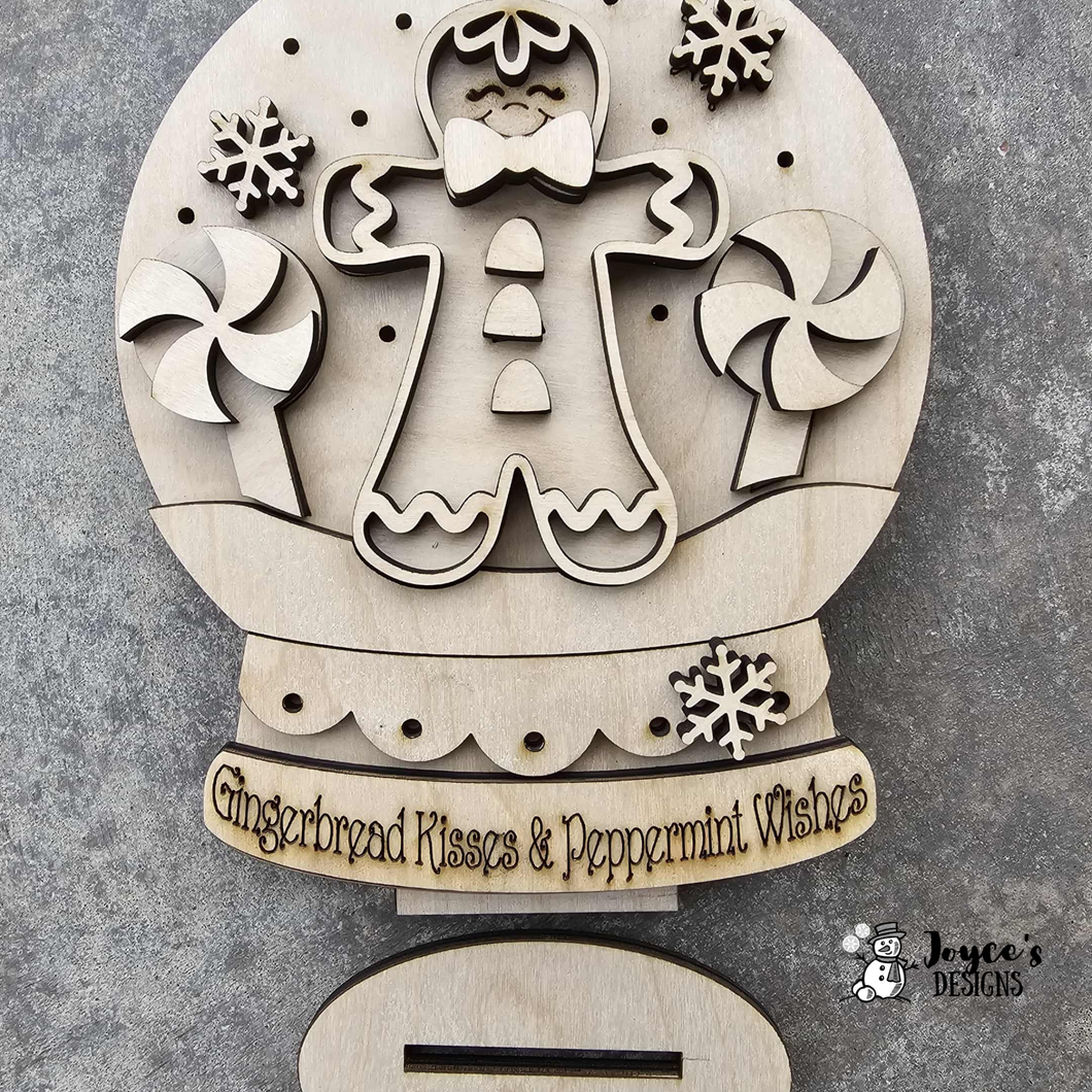 Gingerbread Kisses Lighted Shelf Sitter Snow Globe – DIY Wooden Christmas Decor (6x7.5)