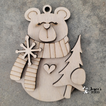 Load image into Gallery viewer, Polar Bear with Tree Ornament – Unpainted Wood Blank
