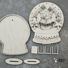 Load image into Gallery viewer, Penguin Snowglobe Wood Blank – 9x11" with 20 Light Holes – DIY Winter Craft for Painting &amp; Decorating
