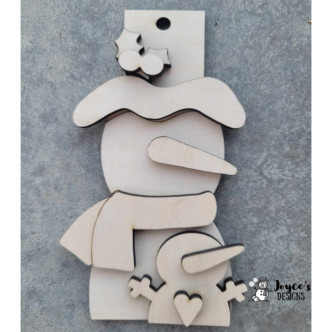 Snowman with Baby Wood Ornament