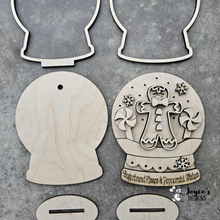 Load image into Gallery viewer, Gingerbread Kisses Lighted Shelf Sitter Snow Globe – DIY Wooden Christmas Decor (6x7.5)
