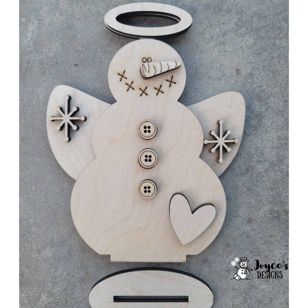 Snow Angel Snowman Shelf Sitter – Unfinished Snowflake Accents DIY Decor