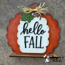 Load image into Gallery viewer, Hello Fall Pumpkin Shelf Sitter Wood Blank | 13 x 13.5 DIY Fall Décor
