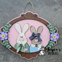 Load image into Gallery viewer, Mr. &amp; Mrs. Rabbit Oval Door Hanger Wood Blank
