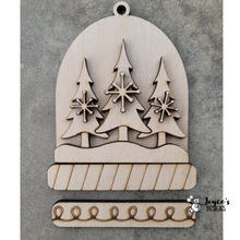 Load image into Gallery viewer, Snow Globe Trees Ornament – Candy Cane or Gingerbread Base – 4.5&quot; x 5.5&quot; Unpainted Wood Blank
