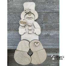 Load image into Gallery viewer, Snowman Votive Shelf Sitter | 4x10 Unfinished Wooden Winter Decor | DIY Paint Kit
