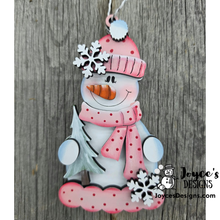 Load image into Gallery viewer, Mrs. Snowman with Tree Ornament Gift Card Holder – DIY Christmas Wood Blank
