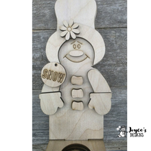 Load image into Gallery viewer, Snowman Votive Shelf Sitter | 4x10 Unfinished Wooden Winter Decor | DIY Paint Kit

