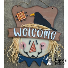 Load image into Gallery viewer, Scarecrow Welcome Door Hanger Wood Blank | Fall DIY Craft
