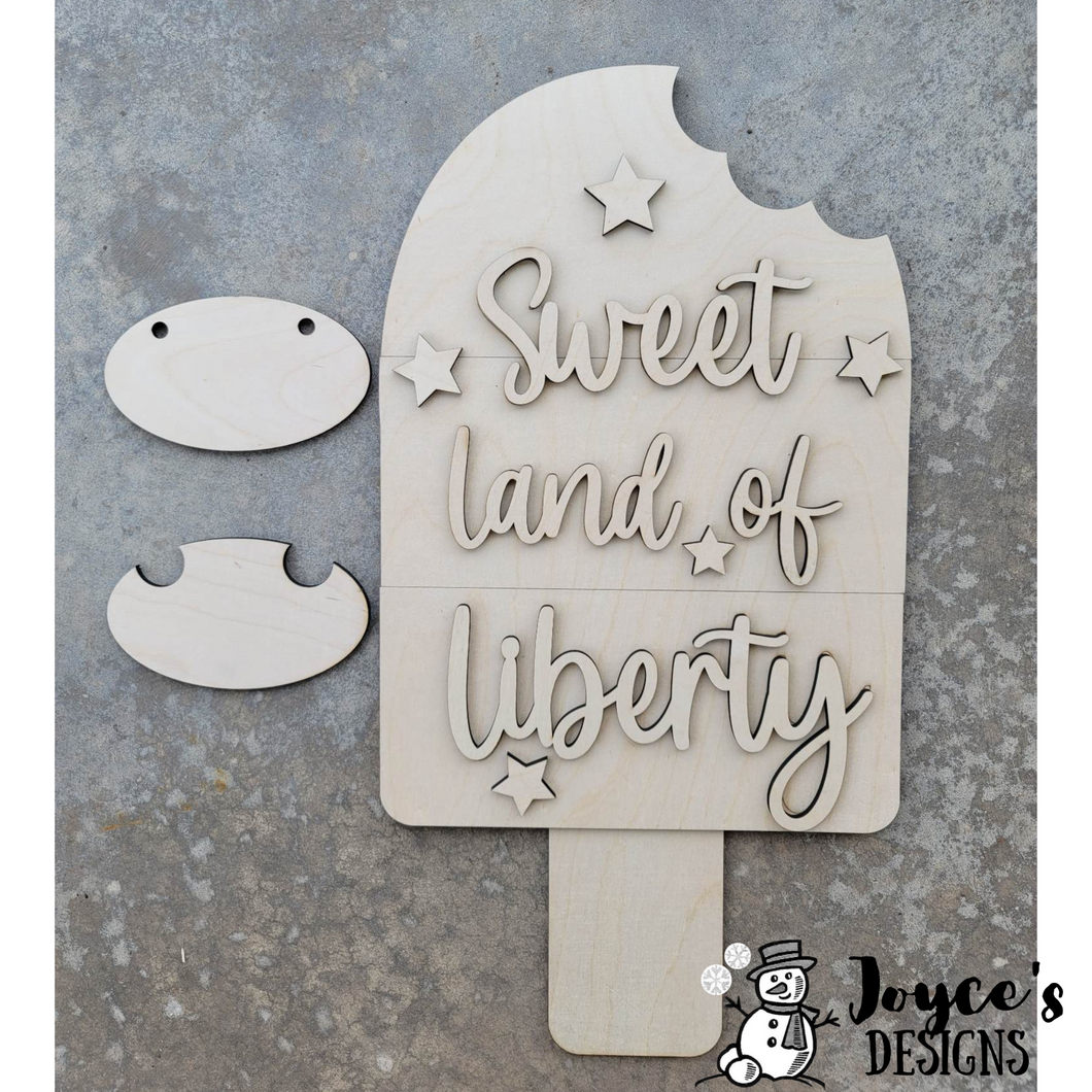 Sweet Land of Liberty Popsicle sign, 4th of July, America, Americana, July Door hanger, American Door Hanger, 4th of July Door Hanger, Made in America, Made in USA, Gnome Decor, Land of the Free, Gnome Porch Decor, 4th of July Southern Decor