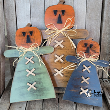Load image into Gallery viewer, Primitive Pumpkin Scarecrow Wood Blanks – Set of 3 Fall DIY Craft Cutouts
