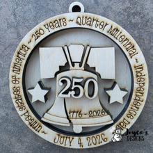 Load image into Gallery viewer, America 250th Anniversary Wood Ornament Blank | DIY Patriotic Craft for Kids | 1776–2026 Independence Day Keepsake | Paintable Wooden Ornament

